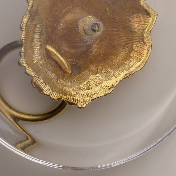 Vintage Art Signed Gold Lion Head Door Knocker Round Lucite Gold Chain Necklace - Picture 5 of 12